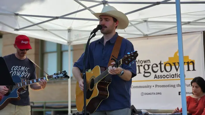 Retro Gringos performing at a downtown community event